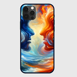 Чехол для iPhone 12 Pro Max Профили парня и девушки - две стихии, цвет: 3D-черный