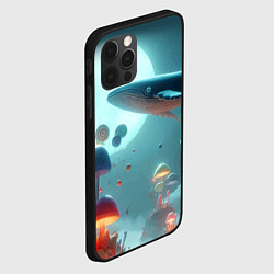 Чехол для iPhone 12 Pro Max Плывущий по небу кит среди грибов - фантазия, цвет: 3D-черный — фото 2