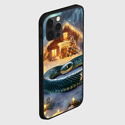 Чехол для iPhone 12 Pro Max Большая змея на фоне новогоднего дома, цвет: 3D-черный — фото 2