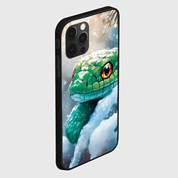 Чехол для iPhone 12 Pro Max Зеленая змейка на заснеженной ветке, цвет: 3D-черный — фото 2
