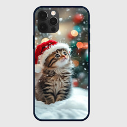 Чехол для iPhone 12 Pro Max Новогодний котенок и снег, цвет: 3D-черный