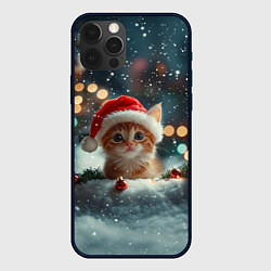 Чехол для iPhone 12 Pro Max Новогодний котенок и снег, цвет: 3D-черный