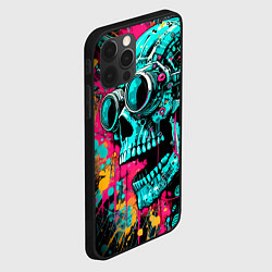 Чехол для iPhone 12 Pro Max Cyber skull sketch - color blots, цвет: 3D-черный — фото 2