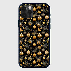 Чехол для iPhone 12 Pro Max Золотые новогодние шары, цвет: 3D-черный