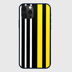 Чехол для iPhone 12 Pro Max Вертикальные полосы триколор жёлтый, цвет: 3D-черный
