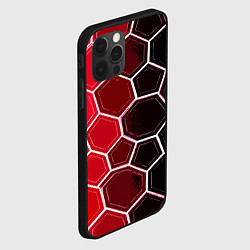 Чехол для iPhone 12 Pro Max Белые шестиугольники на чёрно-красном фоне, цвет: 3D-черный — фото 2