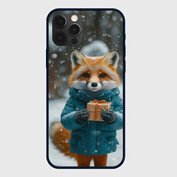 Чехол для iPhone 12 Pro Max Лисица держит подарок, цвет: 3D-черный