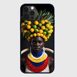 Чехол для iPhone 12 Pro Max Африканка с фруктами, цвет: 3D-черный