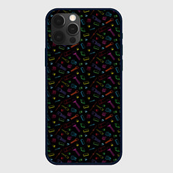 Чехол для iPhone 12 Pro Max Паттерн с разноцветными радиодеталями, цвет: 3D-черный