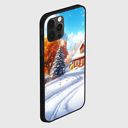 Чехол для iPhone 12 Pro Max Новогодний пейзаж и домики, цвет: 3D-черный — фото 2