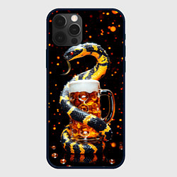 Чехол для iPhone 12 Pro Max Змея с кружкой пива в новогоднюю ночь, цвет: 3D-черный