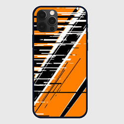 Чехол для iPhone 12 Pro Max Чёрно-белые глитч полосы на оранжевом фоне, цвет: 3D-черный