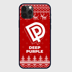 Чехол для iPhone 12 Pro Max Новогодний Deep Purple с оленями, цвет: 3D-черный