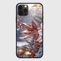 Чехол для iPhone 12 Pro Max Новогодняя роза и золотые шары, цвет: 3D-черный