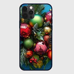 Чехол для iPhone 12 Pro Max Разноцветные новогодние шарики, цвет: 3D-черный