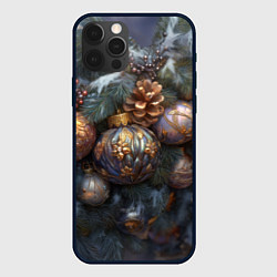 Чехол для iPhone 12 Pro Max Новогодние круглые игрушки, цвет: 3D-черный