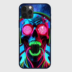 Чехол для iPhone 12 Pro Max Metallica - neon skull with headphones, цвет: 3D-черный