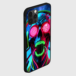 Чехол для iPhone 12 Pro Max Metallica - neon skull with headphones, цвет: 3D-черный — фото 2