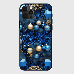 Чехол для iPhone 12 Pro Max Новогодние шары на синем фоне, цвет: 3D-черный