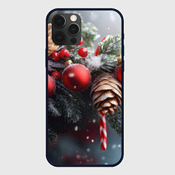 Чехол для iPhone 12 Pro Max Новогодние украшения на ветках, цвет: 3D-черный