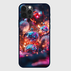 Чехол для iPhone 12 Pro Max Новогодние шары и фиолетовые блески, цвет: 3D-черный