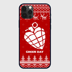 Чехол для iPhone 12 Pro Max Новогодний Green Day с оленями, цвет: 3D-черный