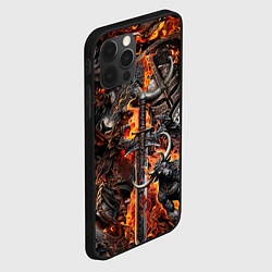 Чехол для iPhone 12 Pro Max Гладиатор и минотавр на фоне огня мечей и щитов, цвет: 3D-черный — фото 2