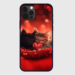 Чехол для iPhone 12 Pro Max Влюбленные котята с сердечком, цвет: 3D-черный