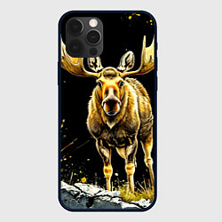 Чехол для iPhone 12 Pro Max Лось на черном, цвет: 3D-черный