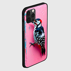 Чехол для iPhone 12 Pro Max Дятел на розовой стене, цвет: 3D-черный — фото 2