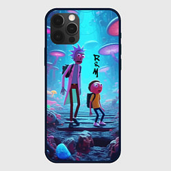 Чехол для iPhone 12 Pro Max Рик и Морти на планете неоновых грибов - нейроарт, цвет: 3D-черный