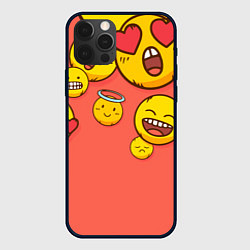 Чехол для iPhone 12 Pro Max Смайлы на красном фоне, цвет: 3D-черный