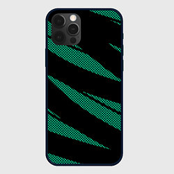 Чехол для iPhone 12 Pro Max Чёрный с бирюзовым текстура точки и полосы, цвет: 3D-черный