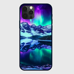 Чехол для iPhone 12 Pro Max Северное сияние над горами - неоновое свечение, цвет: 3D-черный