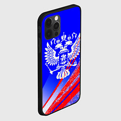 Чехол для iPhone 12 Pro Max Герб России на фоне цветов флага синий, цвет: 3D-черный — фото 2