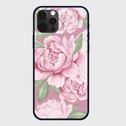 Чехол для iPhone 12 Pro Max Нежные пионы на пыльно-розовом фоне, цвет: 3D-черный