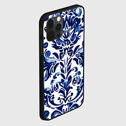 Чехол для iPhone 12 Pro Max Гжель русский узор акварель, цвет: 3D-черный — фото 2