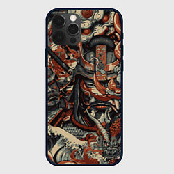 Чехол для iPhone 12 Pro Max Драконы и самураи в стиле ирезуми, цвет: 3D-черный