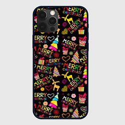 Чехол для iPhone 12 Pro Max Merry Christmas - паттерн, цвет: 3D-черный
