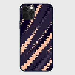 Чехол для iPhone 12 Pro Max Фиолетовый с бежевым искажённые полосы, цвет: 3D-черный