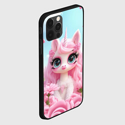 Чехол для iPhone 12 Pro Max Единорог в цветочном поле, цвет: 3D-черный — фото 2