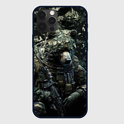 Чехол для iPhone 12 Pro Max Медведь снайпер в лиственном камуфляже, цвет: 3D-черный