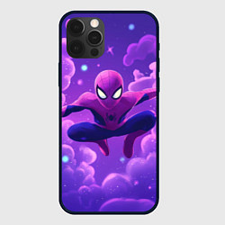Чехол для iPhone 12 Pro Max Человек-паук на фоне облаков, цвет: 3D-черный