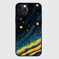 Чехол для iPhone 12 Pro Max Оранжевая краска на бирюзовой текстуре, цвет: 3D-черный