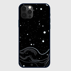 Чехол для iPhone 12 Pro Max Белые линии и брызги краски, цвет: 3D-черный