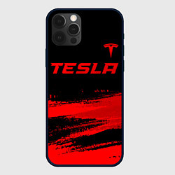 Чехол для iPhone 12 Pro Max Tesla - red gradient посередине, цвет: 3D-черный