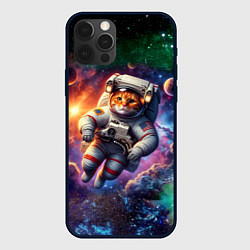 Чехол для iPhone 12 Pro Max Котик бравый космонавт - неон, цвет: 3D-черный
