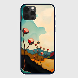 Чехол для iPhone 12 Pro Max Сюрреалистичный пейзаж с цветами, цвет: 3D-черный