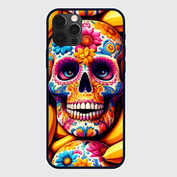 Чехол для iPhone 12 Pro Max Цветочный череп среди бананов - нейроарт, цвет: 3D-черный