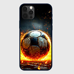 Чехол для iPhone 12 Pro Max Футбольный мяч в красном пламени, цвет: 3D-черный